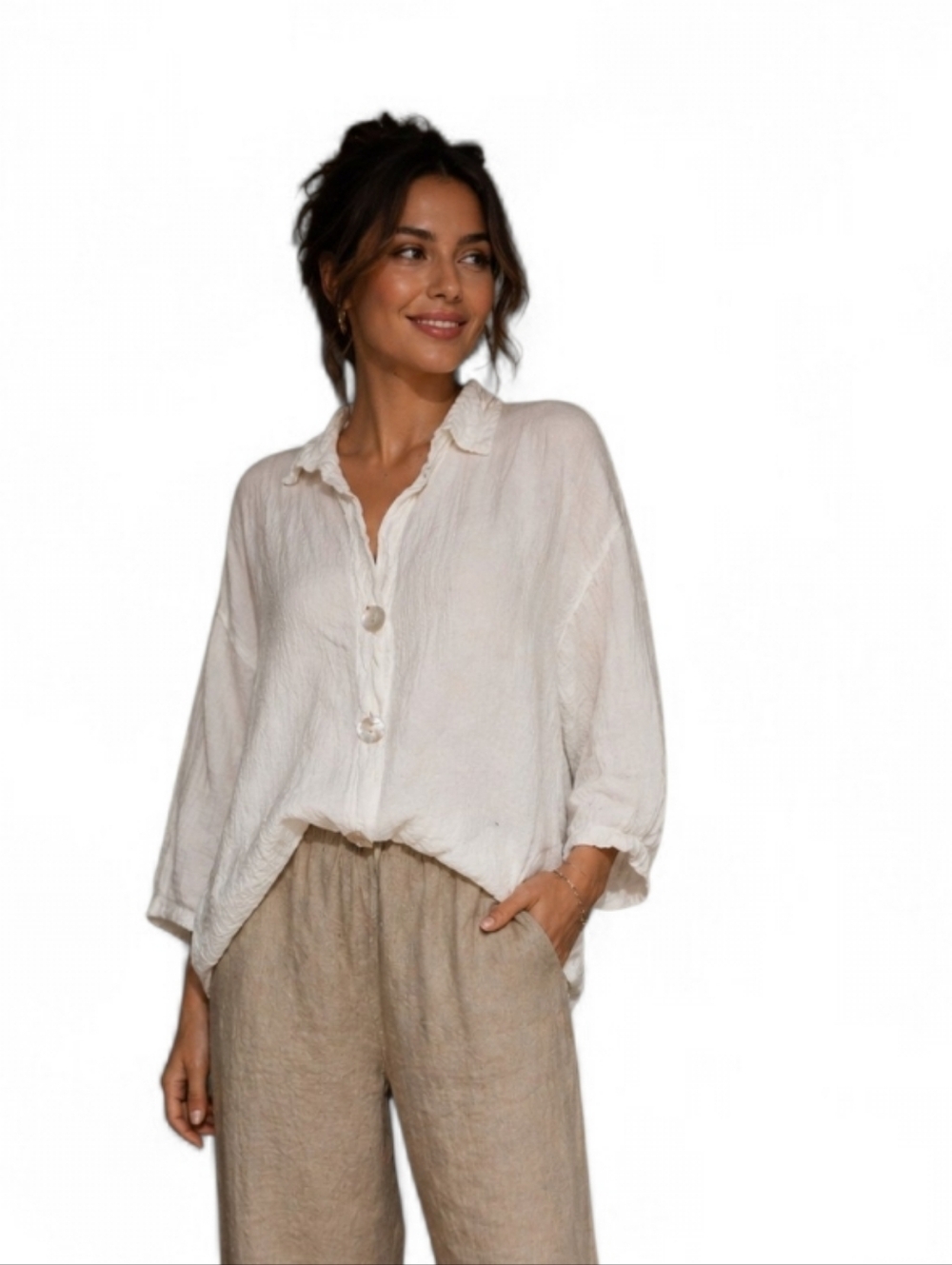Cut Loose White Textured Cotton Button Front Top Oversized Boho Minimalist. S/M